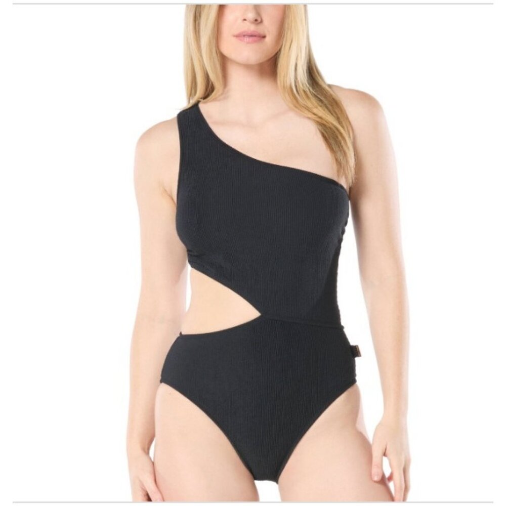 Michael Kors Black One-Shoulder Cutout One-Piece Swimsuit